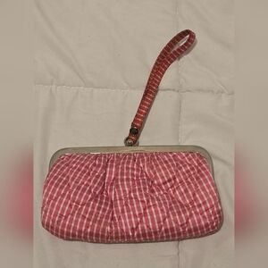 Vera Bradley Check Silk Collection Pink Checked Wristlet Retired Pattern Luxury